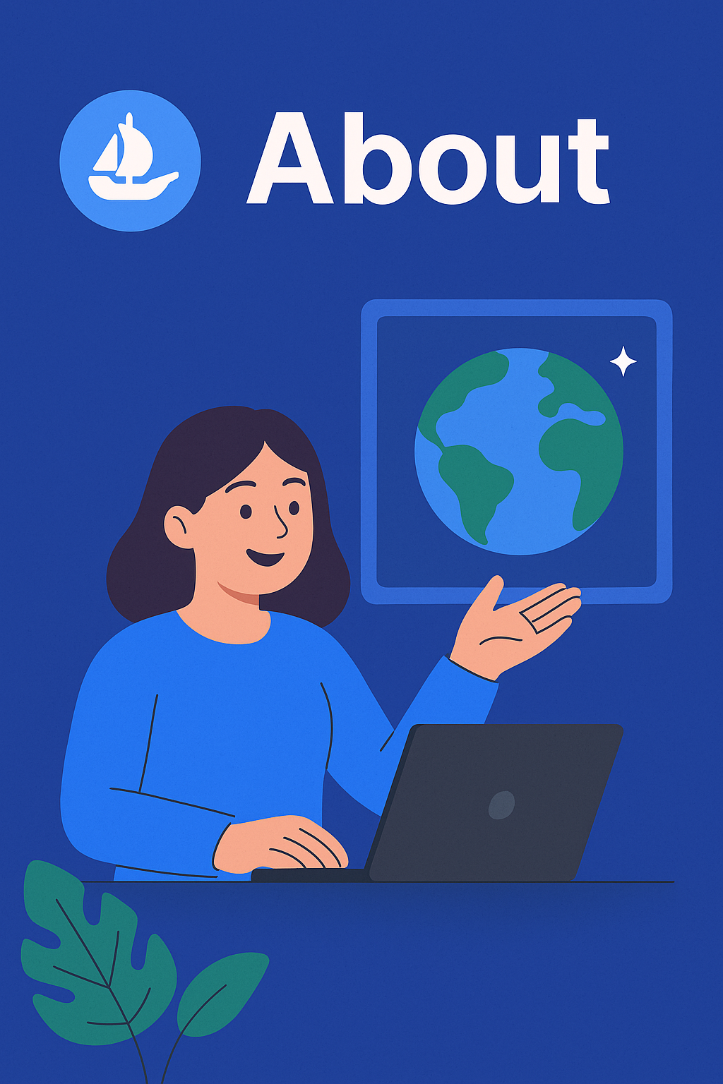 OpenSea About - Woman presenting global digital marketplace concept